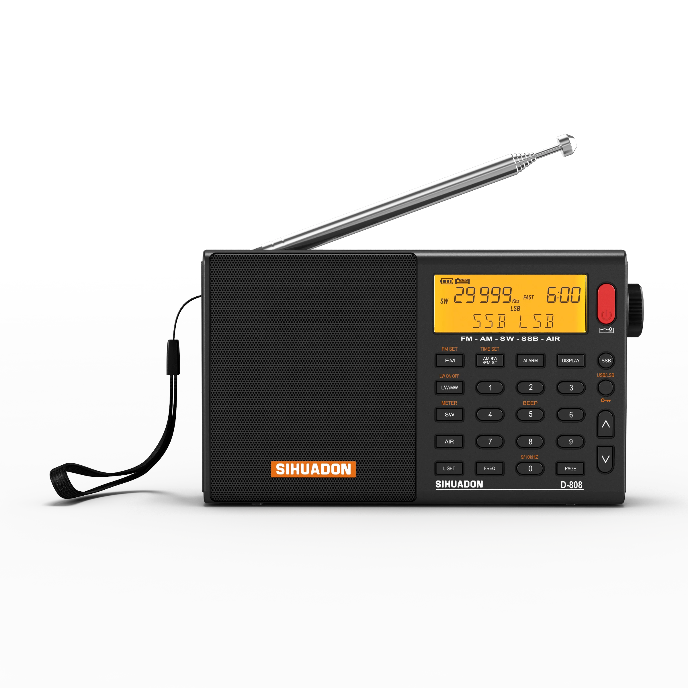 SIHUADON D-808 Black Portable Radio Digital FM Stereo/Shortwave/MW/LW/SSB Air Band Multi Band Receiver