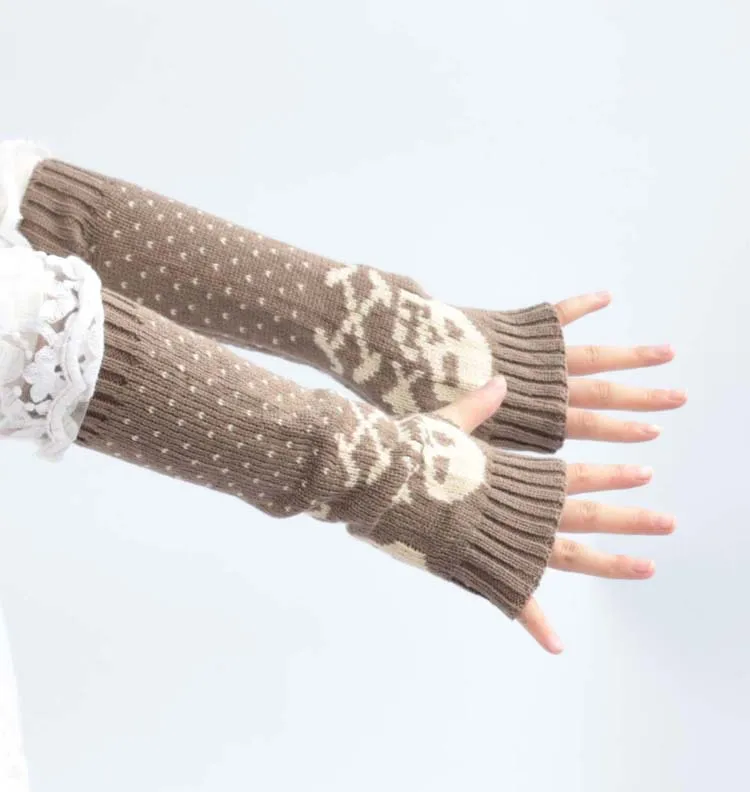 Wholesale Knitted Fingerless Gloves Women 2021 Autumn Winter Warm Long Woolen Gloves Arm Warmers Cover Skull Sleeves