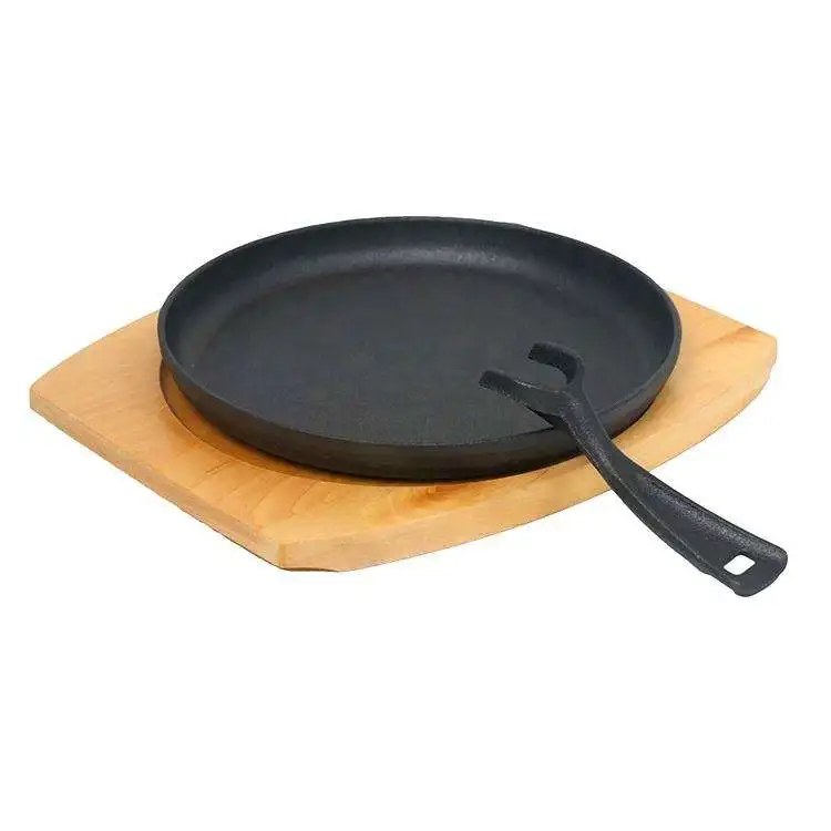 Mini round cast iron bbq grill plate with wood base for wood stove