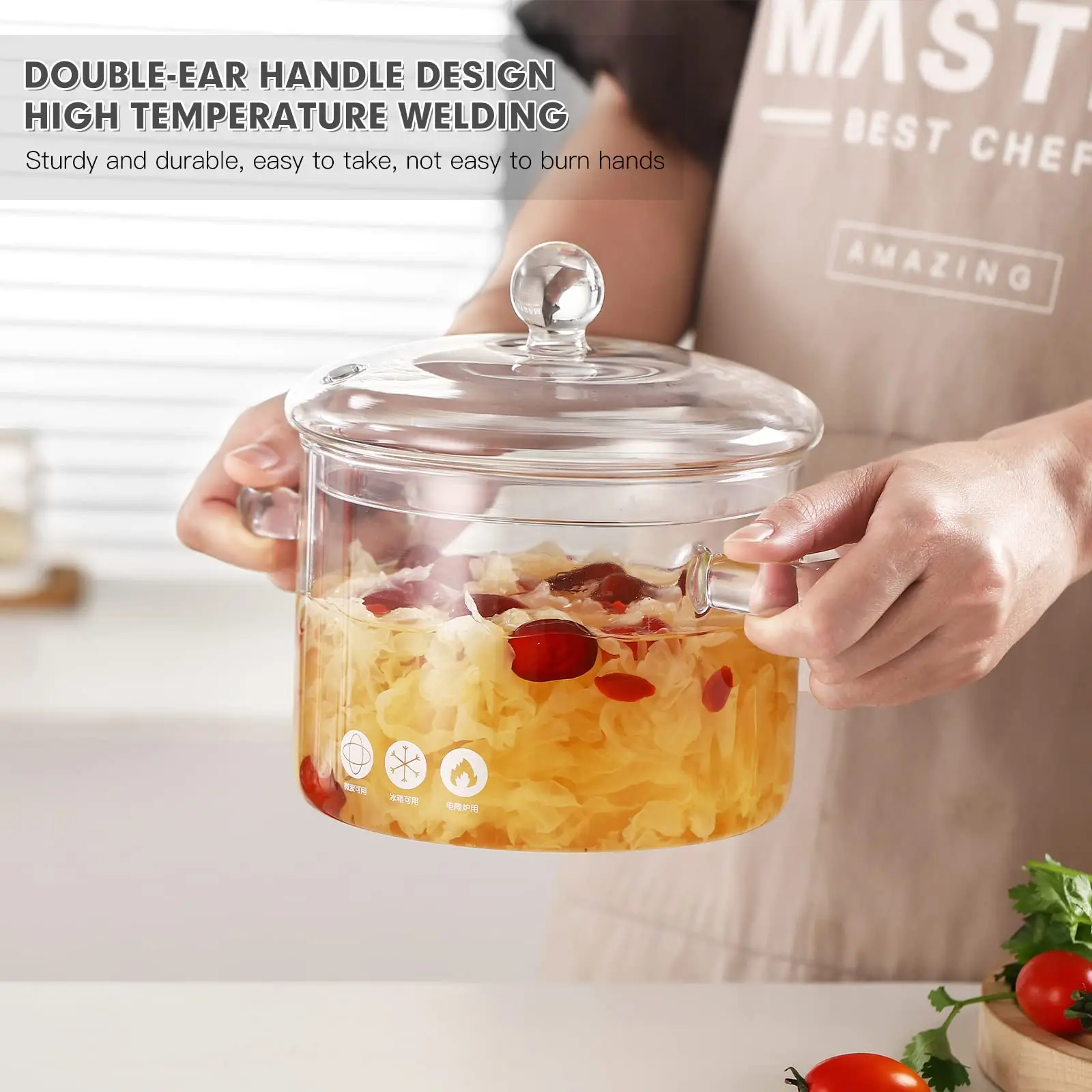 1.3L/ 1.5L /2L ODM OEM Heat Resistant High Borosilicate Transparent Glass Cooking Pot For kitchen
