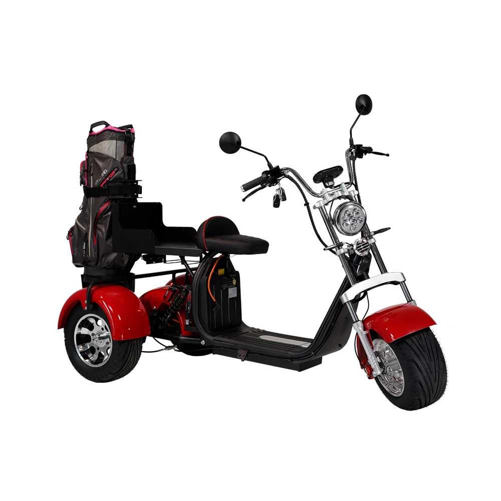 Newest design 1500W 2000W fat tire electric scooters 3 wheel motorized golf citycocos with golf bag holder