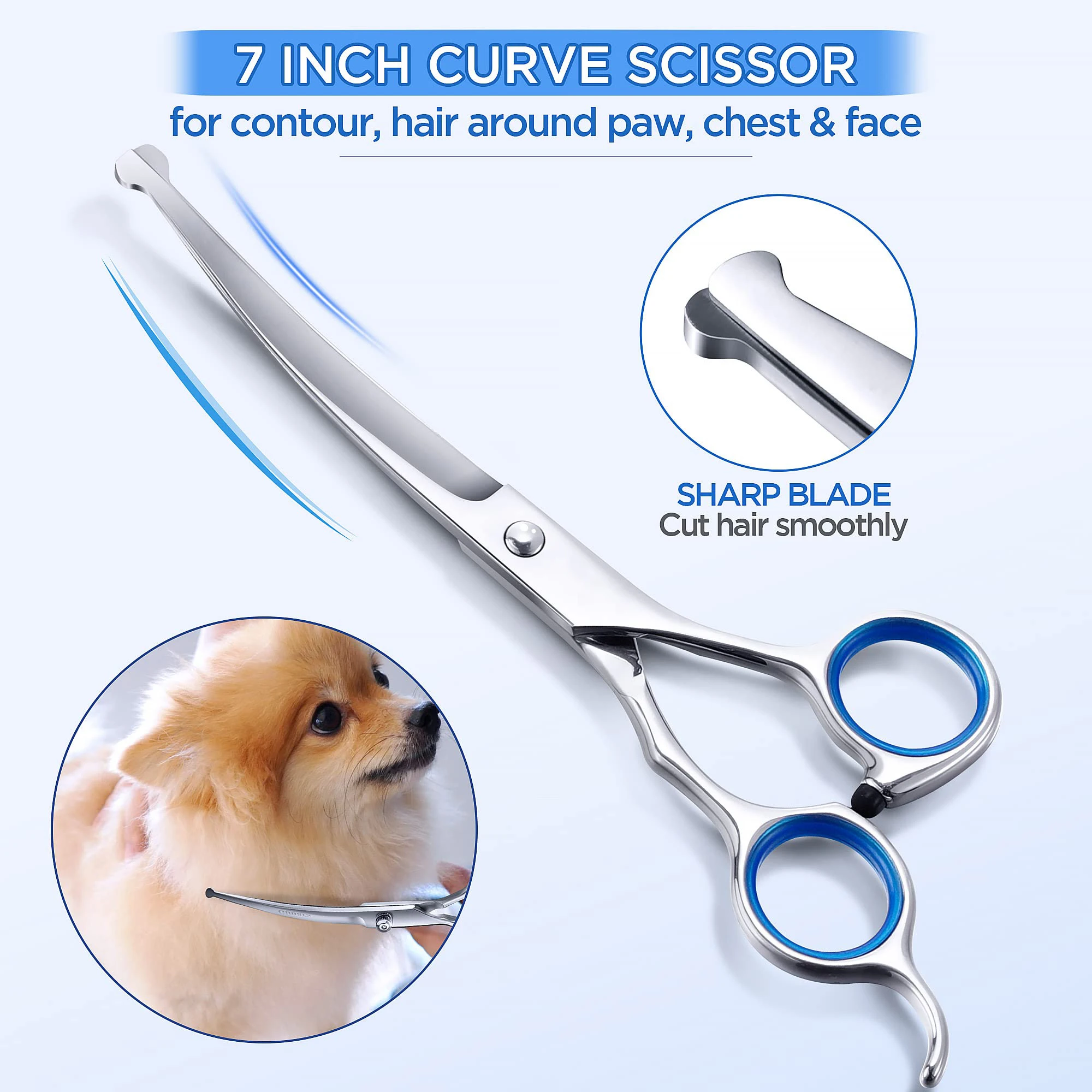 Stainless Steel Thinning Hair Curved Pet Scissors Set Curved Professional Pet Grooming Scissors Kit For Dog Cat