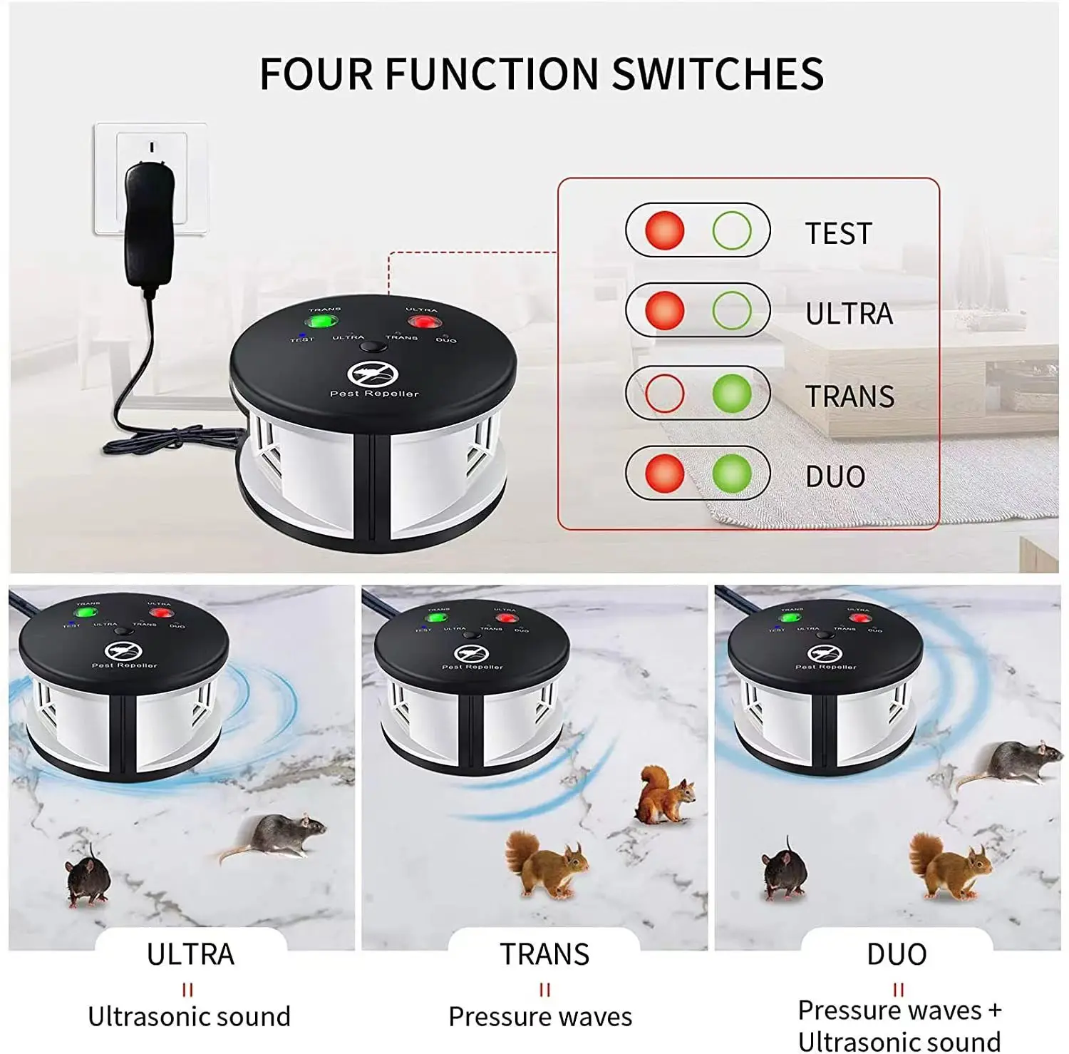 Factory price mouse expeller portable ultrasonic High end mice repeller ultrasonic Big round repeller rodent