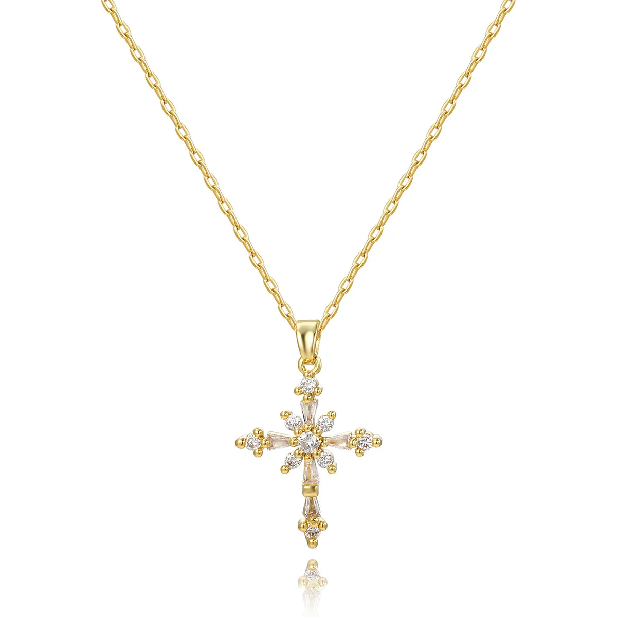 14K Gold Plated Cubic Zirconia Cross Necklace for Women Cross Pendant Necklace