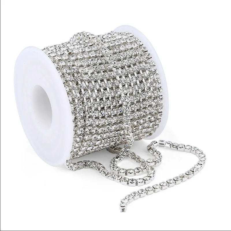 Manufacture Wholesale Multi Color SS6 SS8 SS12 SS16 Glass Rhinestone Chain Banding For Garment Accessory