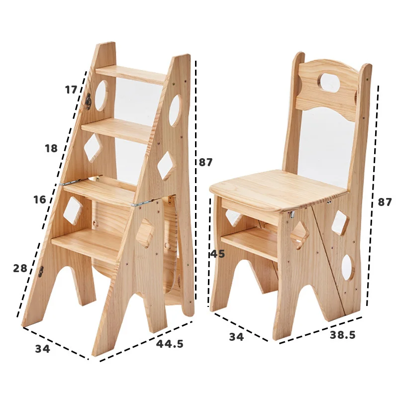 Solid wood three or four steps ascending ladder indoor dual use creative ladder stool multi-functional folding stool