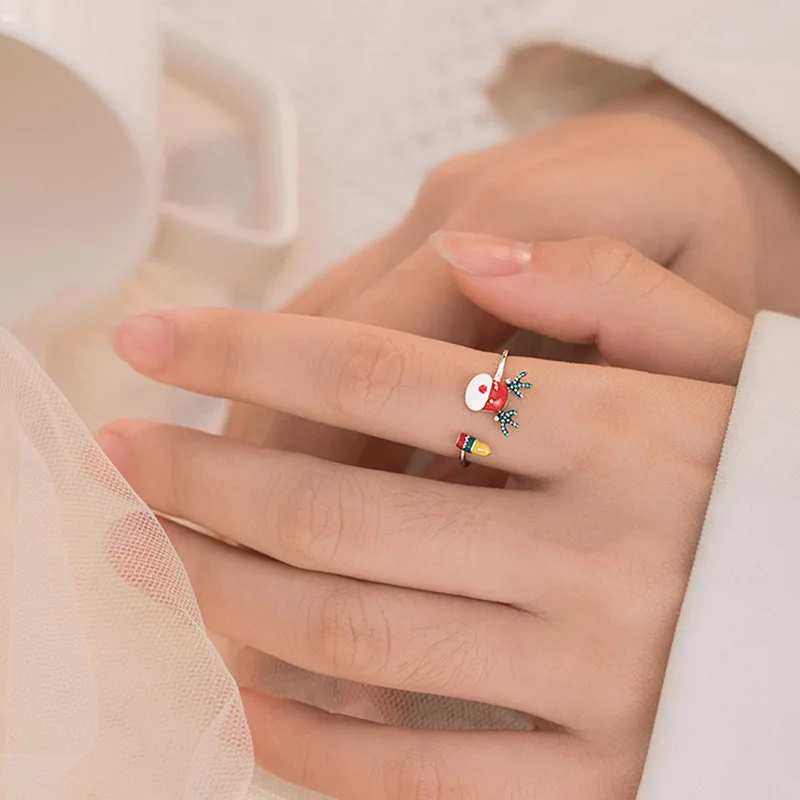 Anillo De Acero Inoxidable Christmas Enamel Elk Animal Rings Jewelry For Women Designer Adjustable Couple Christmas Ring Girl