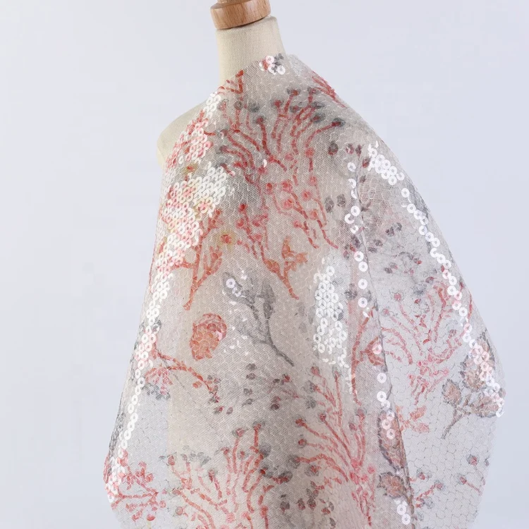 Вышивка блестками с цветочным принтом, роскошное французское кружево с прозрачными блестками 5 мм