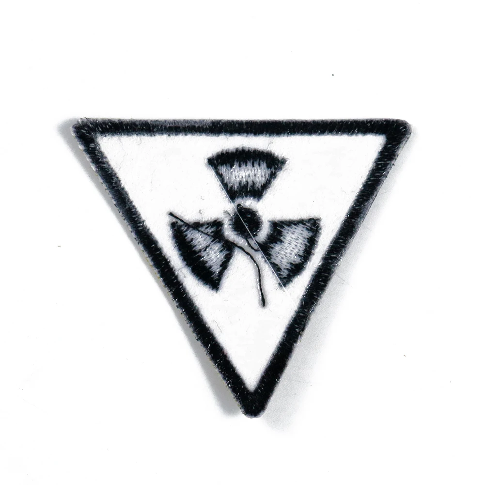 
High quality customized yellow twill heat cut triangle radiation symbol embroidery patches for clothing decoration 