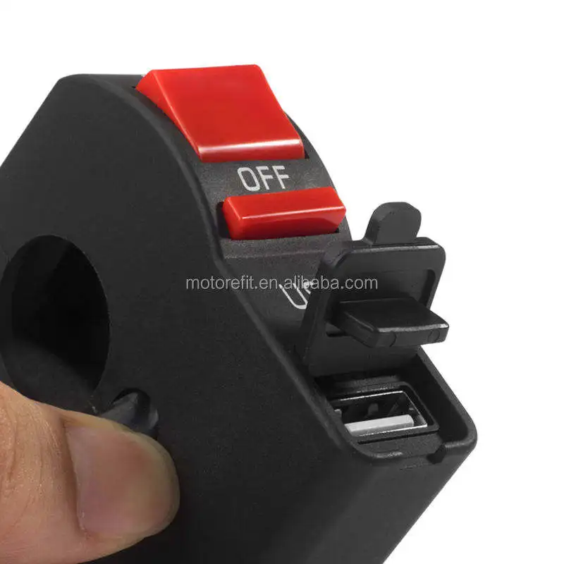 RTS Motorcycle usb charger waterproof 12V Headlight Switch with USB Outlet 2A turn signal switch 22mm handlebar for ATV Boat