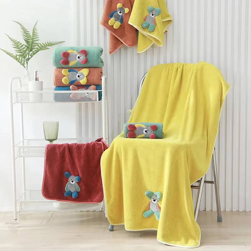 Wholesale coral fleece Star delu towel bath towel 3D three-dimensional embroidery piping border cute adult baby universal