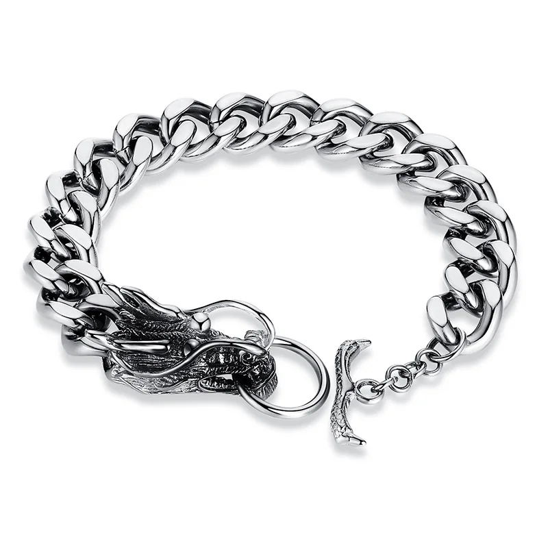 Stainless Steel Silver Color Gold Color Black Dragon Clasp Rock Chain Men Bracelet Bangle Hip-Hop Jewelry Gifts 2023 New Fashion