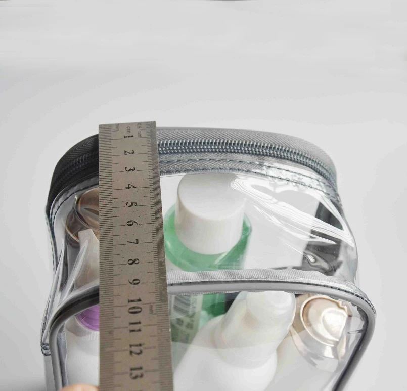 grey double zip transparent beauty cosmetic bag packaging pvc bag