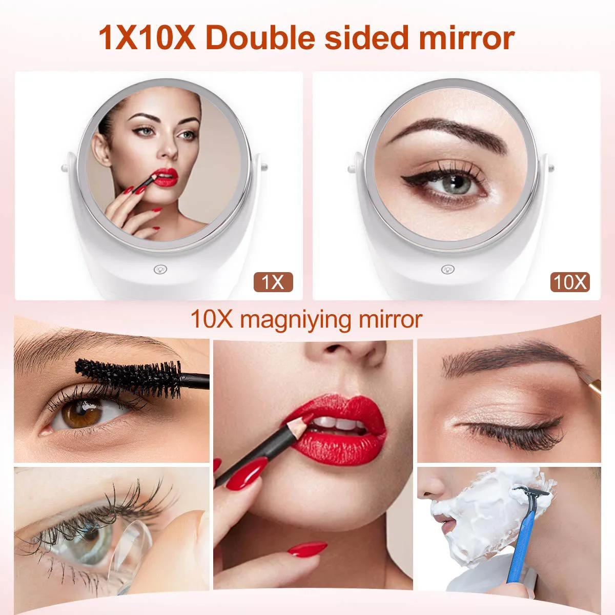 Top Seller  Led Lighted Travel Makeup Mirror Desktop  10x Magnified Make Up Mirror With Lights