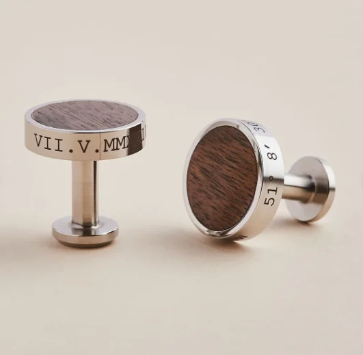 Stainless Steel Walnut Wood Personalised Cufflinks Wedding Gift for Groom Pouch Engraved Anniversary Gift Cufflinks