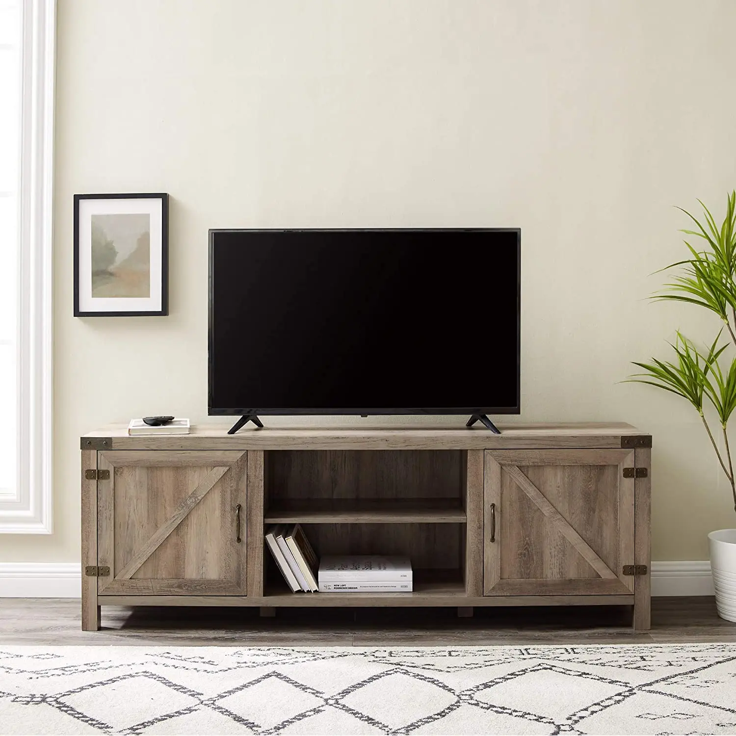 living room smart design Media Console for Apartmentwith Sliding Barn Door tv cabinet