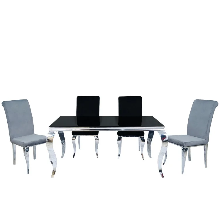 Nordic Modern Luxury High Quality Wholesale Stainless Steel Tempered Glass Dining Table For Dining Room