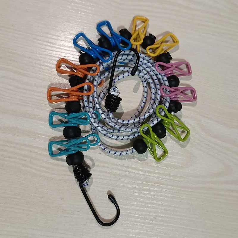 Portable Travel Clothesline Removable Lock Beads Outdoor Windproof 12 Clothespin Clothesline Iron Polybag Home Camping Indoor