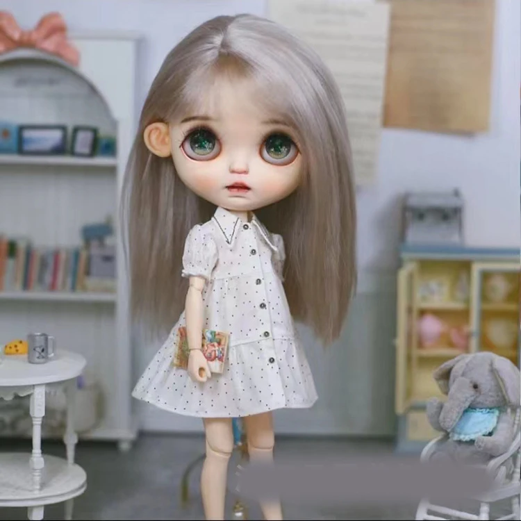 Doll wig headband small cloth doll BLYTHE wig 25cm thin bangs straight hair