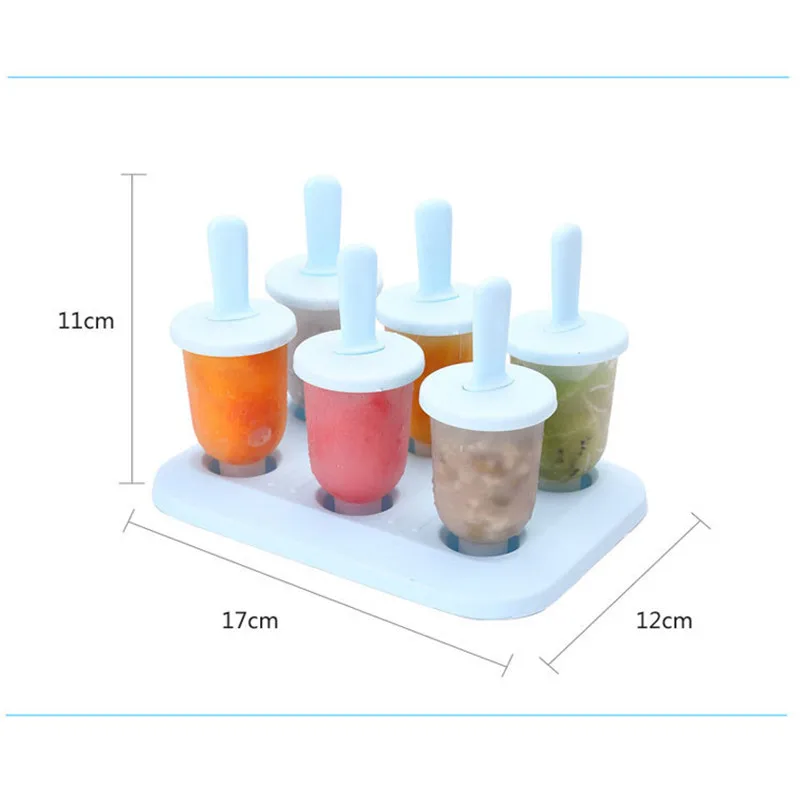 6 Cells Ice Popsicle Mold Plastic Ice Cream Mold Cube Tray with Lid Reusable Mould with Stick DIY Ice Lolly Mould