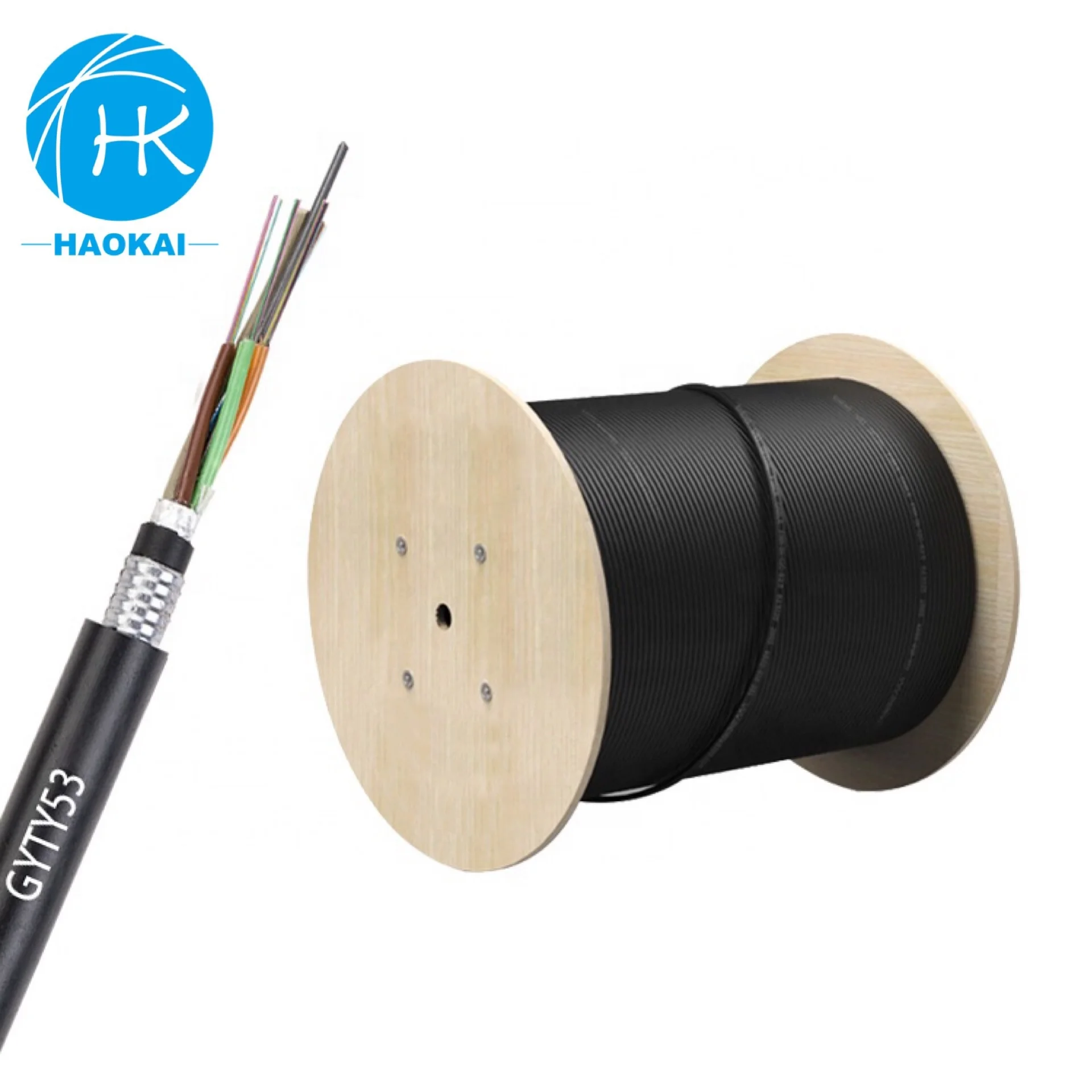 Армированный оптический одномодовый кабель Gyty53 с двойной оболочкой, сердечник 4/6/8/12/24, наружная стальная проволока FRP KFRP, сетевое соединение ≥ 10