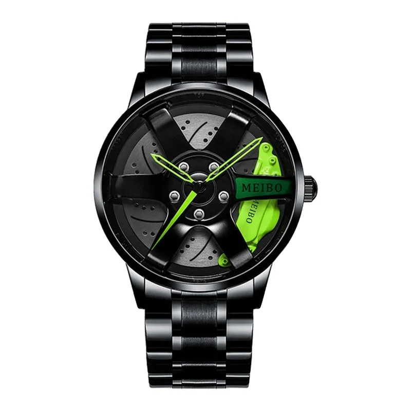 Luxury Cool Unique Black Men Wrist Quartz 3D Steering Wheel Rim Car Watch Reloj