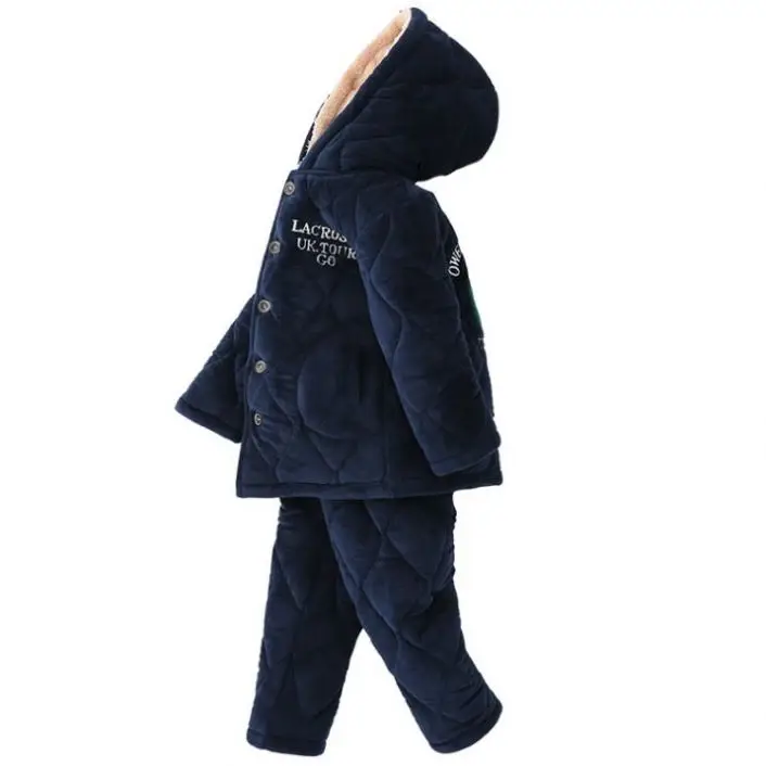 Children/Boys Over 9-year Old 100% Polyester Material Triple Layer Thick Warm Pajamas Set with Hoodie