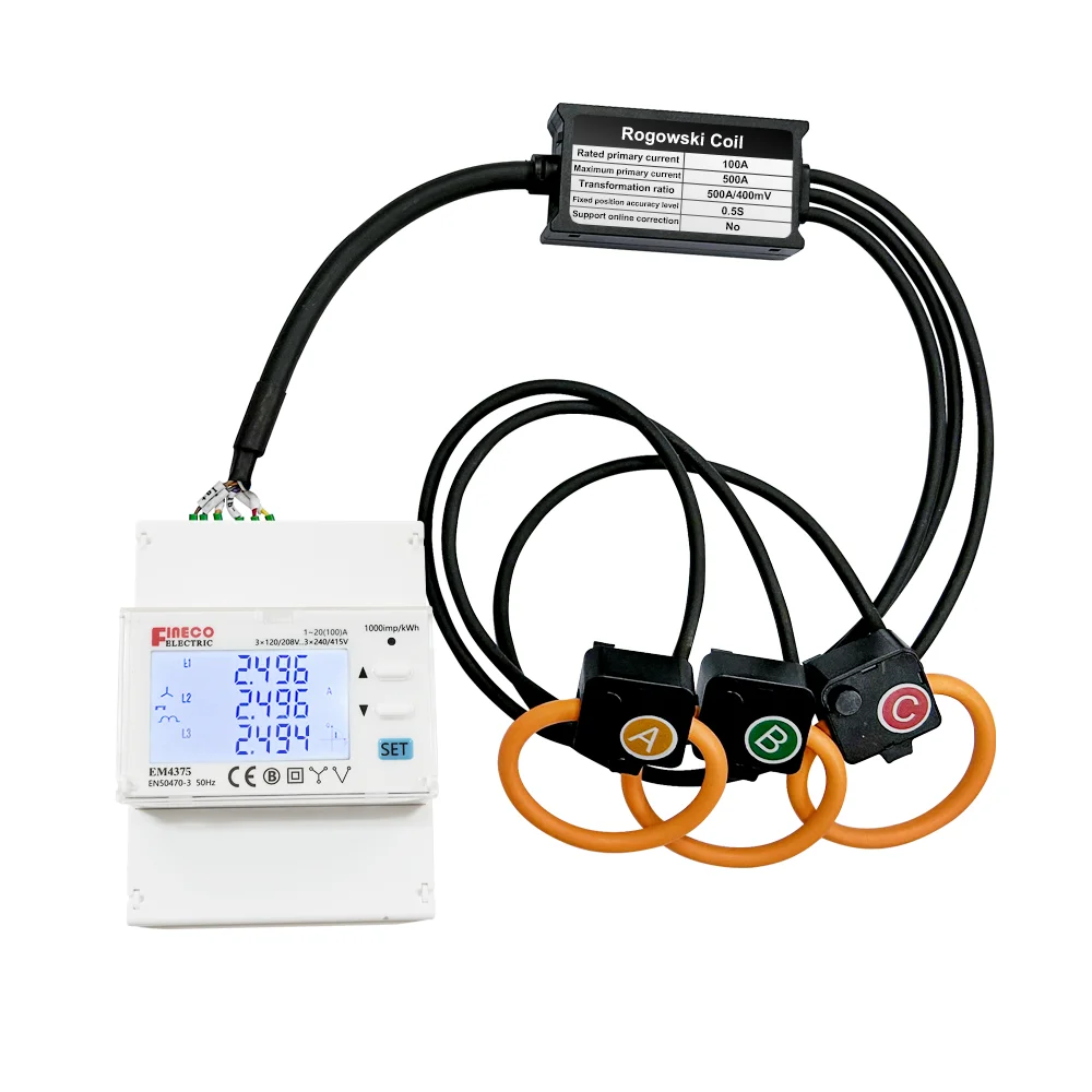 EM4375 Modbus three Phase digital energy Meter for Solar System  rogowski coil meter