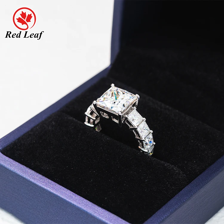 Redleaf Trendy Fine Jewelry Square Cut Moissanite Rings 925 Silver Plated 18K White Gold Plated Engagement Ring