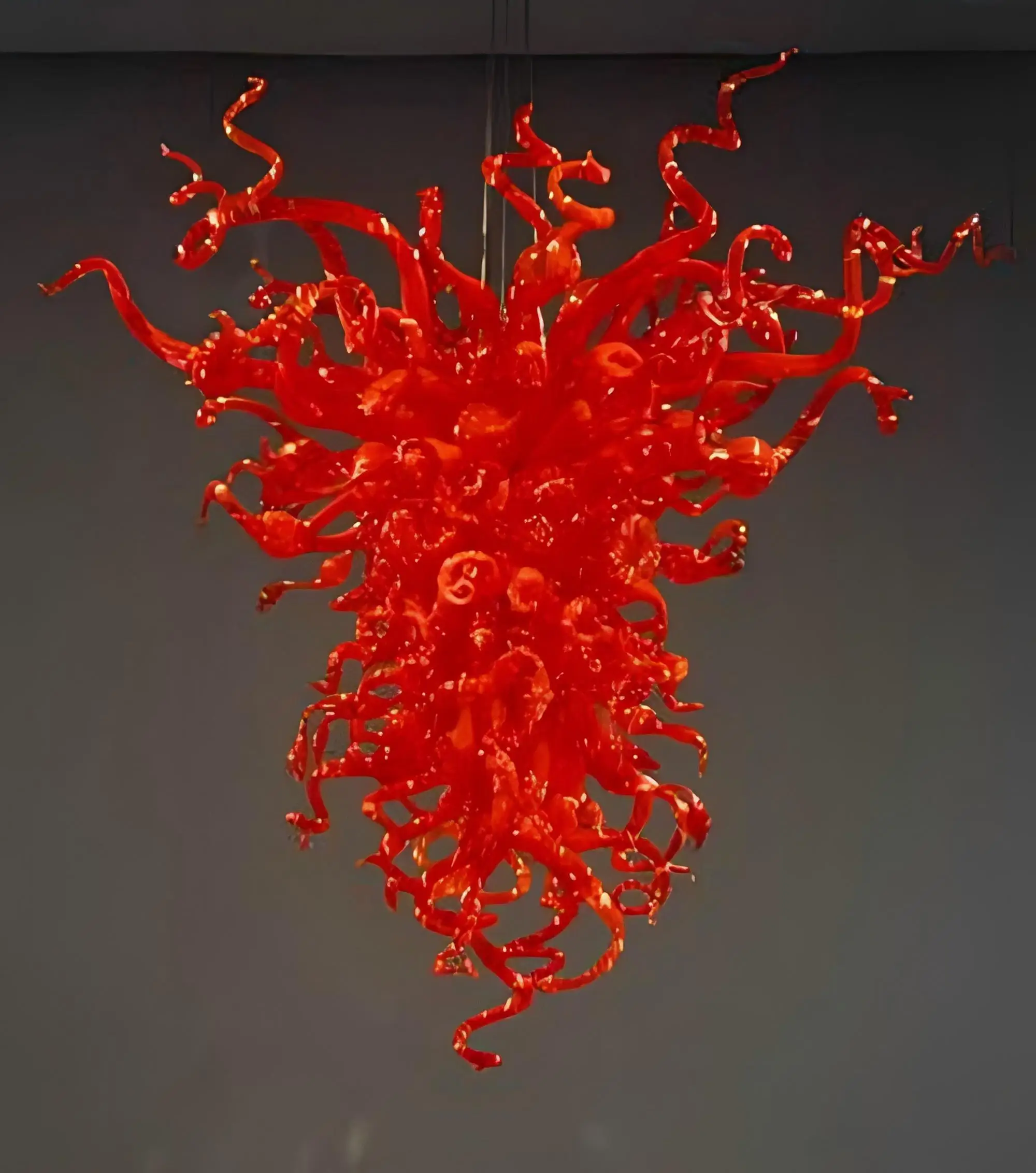 High Ceiling Red Hanging Chandelier Hotel Lobby Banquet Hall Decoration Glass Murano Glass Chandelier