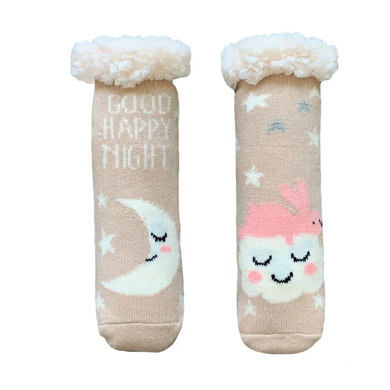 toddler kids children cute animal Winter knitted Warm fleece sherpa lining long Slipper Sock With Grips