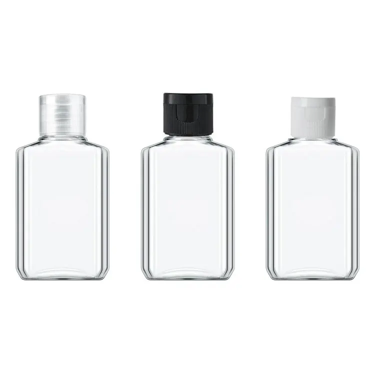 
square type Empty transparent 60ml plastic bottles plastic water bottles can with different cap 