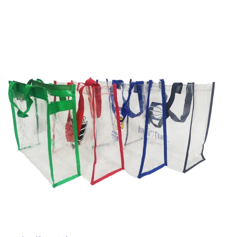 PVC Tote Bag Waterproof Shopping Bag High Transparency Clear Plastic Clear Tote Bag with Non Woven Edge