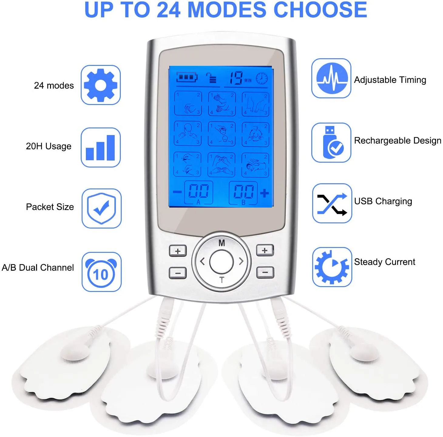New product 24 modes tens ems physiotherapy pulse acupuncture body massager patch muscle massage instrument