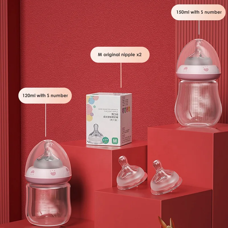 High Temperature Resistant  Anti Colic Milk Glass Feeding Baby Bottle Party Favor Bpa Free Gift Set Sponge