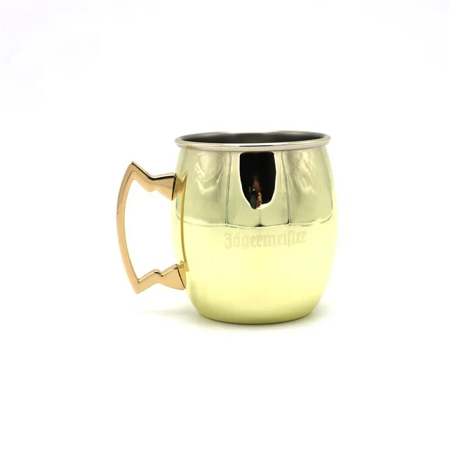 16oz Solid Handcraft Moscow Mule Barrel Brass Gold Plated Drinks Coffee Beer Cocktail Vodka Mint Julep Ginger Tea Pint Mug Cup