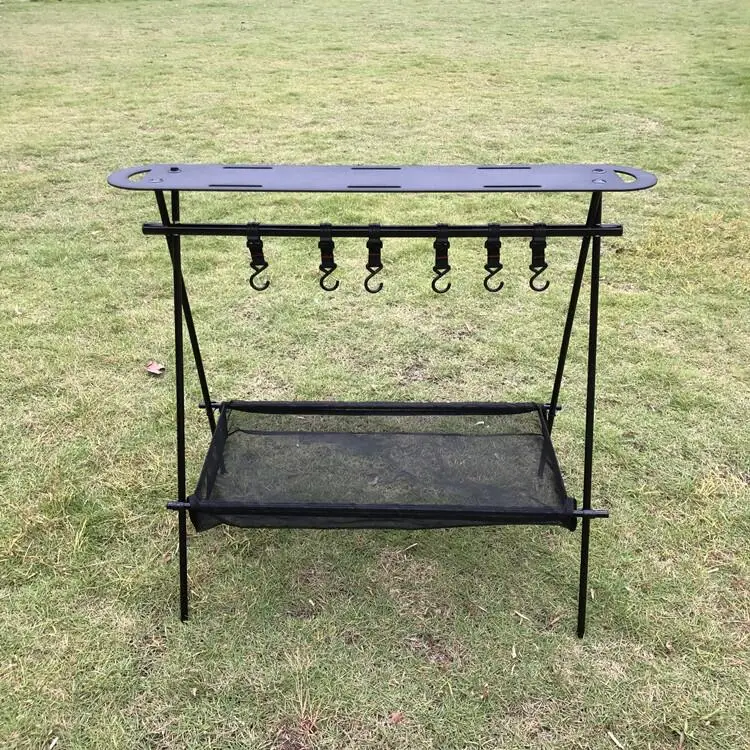 ultralight outdoor camping aluminum alloy tableware cookware rack storage tripod hanger with hood