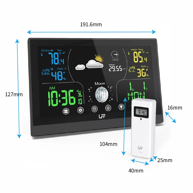 Only USA Modern Plastic Anniversary Wall Alarm Clock Wireless Date/Temperature/humidity Display Weather Forecast Weather Station