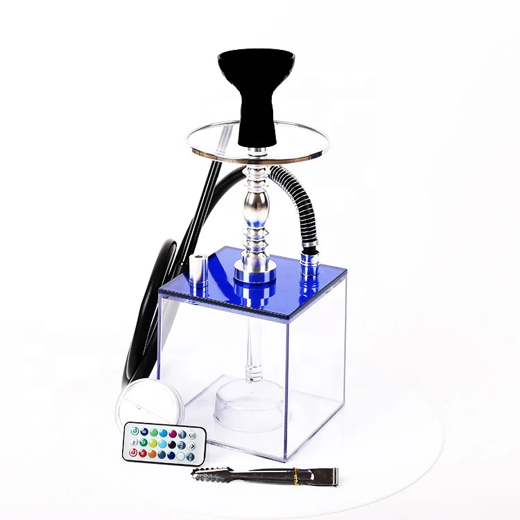 Hot sale new design square hookah led light acrylic hookah transparent