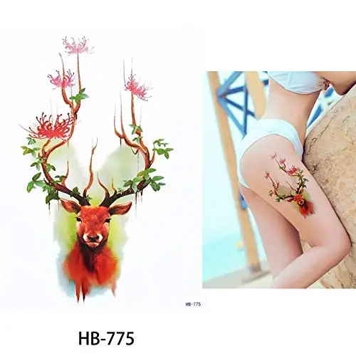 Custom ShadowTemporary Tattoo  Deer Horn Black English Stickers Waterproof Women Hand Animal Tattoos Adult Men Body Art Sheet