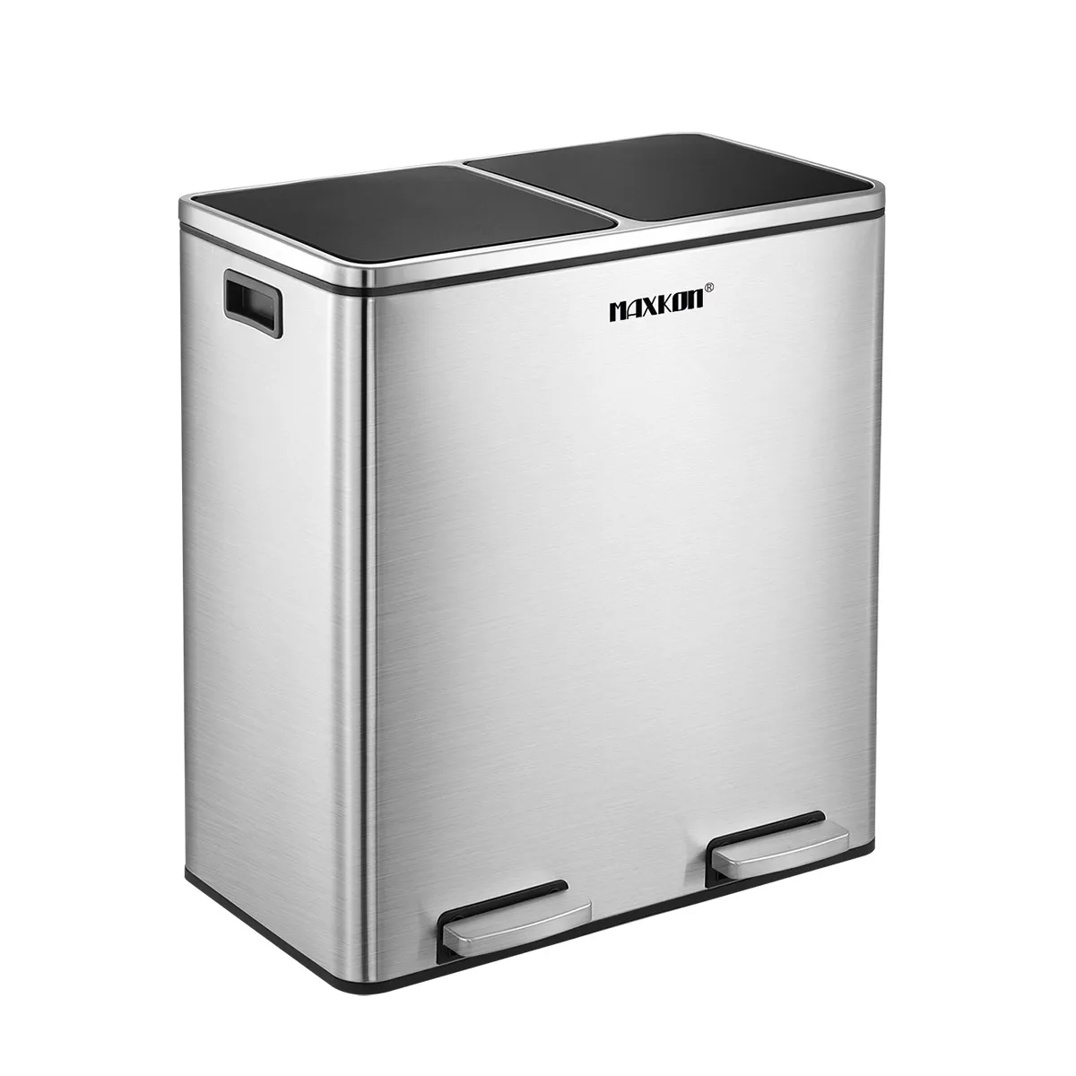 Maxkon 60L двухкамерный кухонный мусорный бак из нержавеющей стали прямоугольный домашний мусорный ящик с педалями
