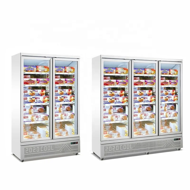 Used commercial customize style air cooled 2 glass door upright display freezer