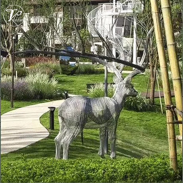 Custom Popular Abstract Stainless Steel Wire Deer Ornament Statue Metal Art Craft Animal Sculpture