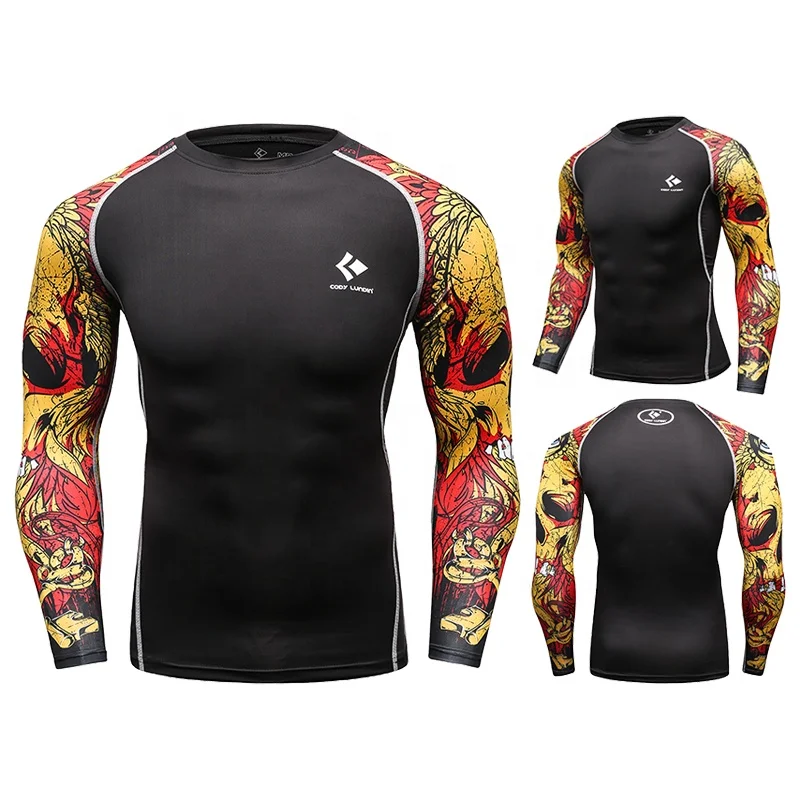 Sublimation polyester sports wear t shirts custom logo printed mma bjj rash guard
