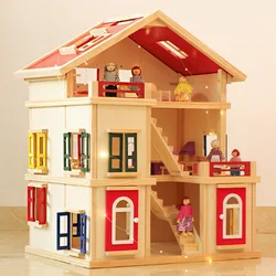 Children handmade Big Castle kids diy Wooden big doll house