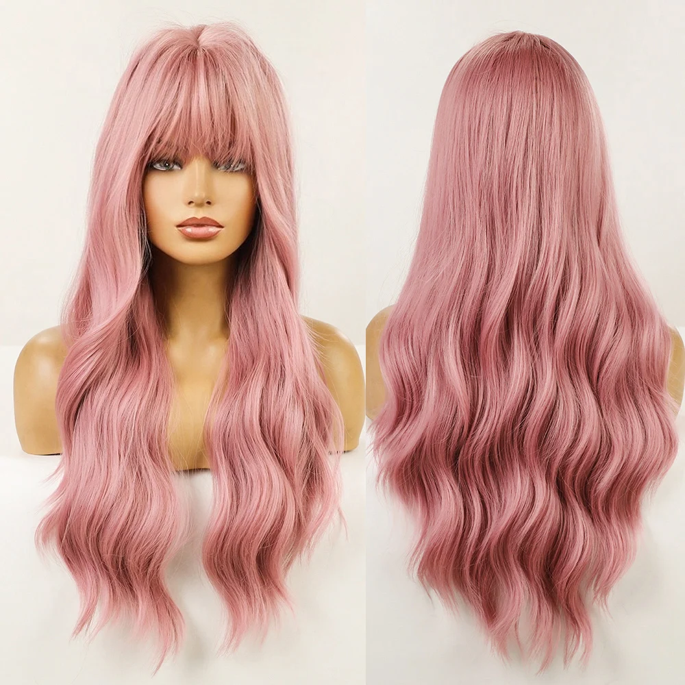 2024  long wave futura  synthetic wig with  bangs  purple  cosplay synthetic Wigs
