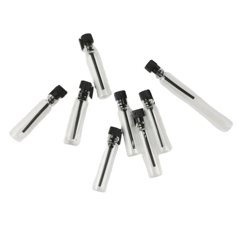 1ml empty vials fragrance glass bottle mini perfume sample tester bottle with black top