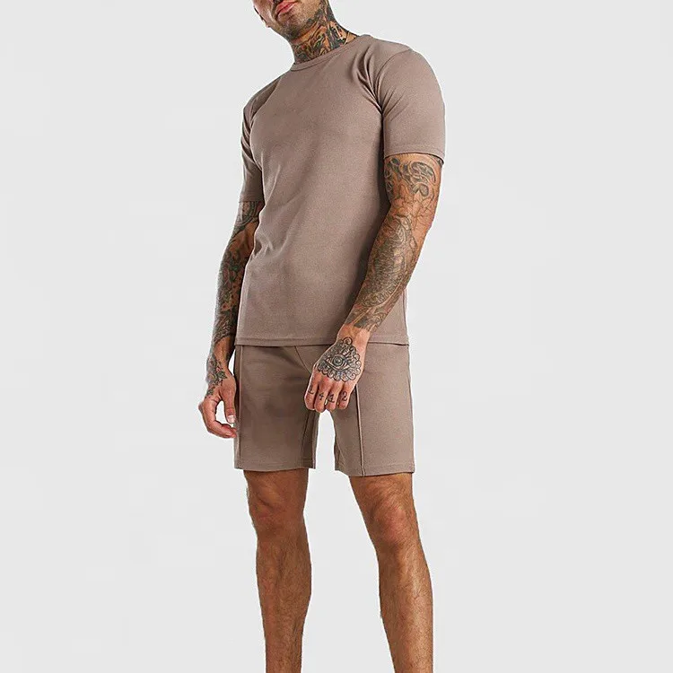  Custom Summer Fashion Causal Solid Color Men Short Tracksuit Wholesale T Shirt