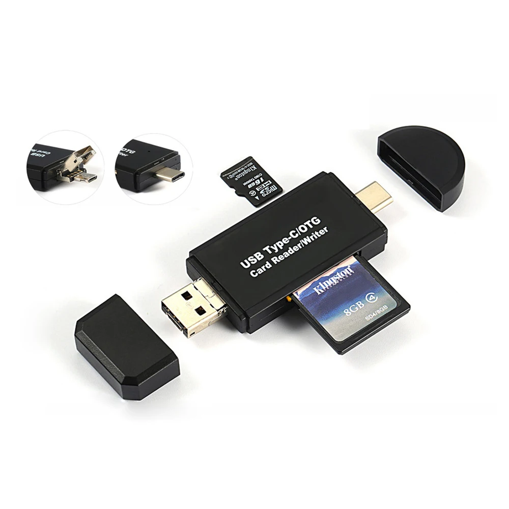 
USB 2.0 Micro USB Combo to 2 Slot TF SD Type C Card Reader Universal 3 in1 OTG Type-C Card Reader for Smartphone PC 