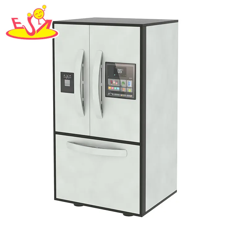 Kids Pretend Play Appliance Wooden Toy Fridge Refrigerator with Ice Dispenser W10D438